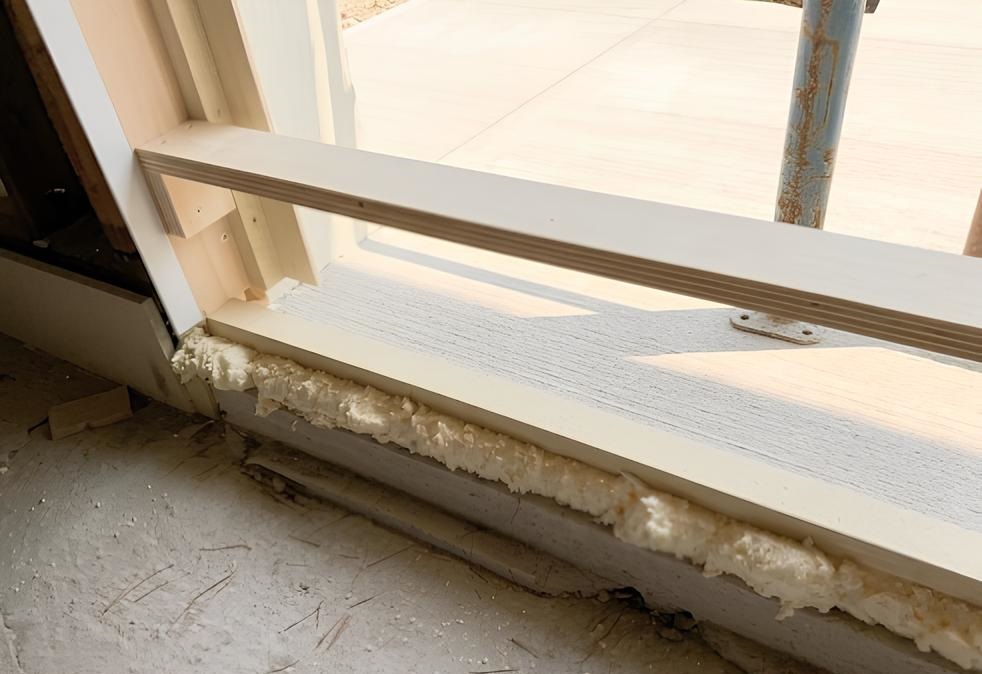Installazione del quarto lato inferiore di un falso telaio Archimede per garantire la discontinuità termica sotto il serramento